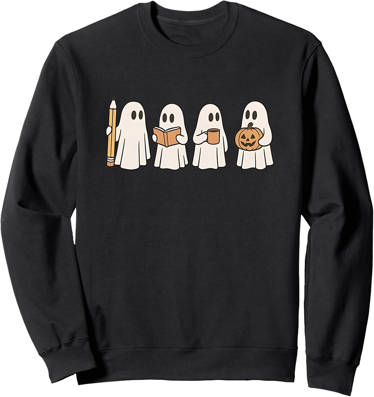 Halloween Teacher Cute Ghosts With Pencil Book Coffee Sweatshirt