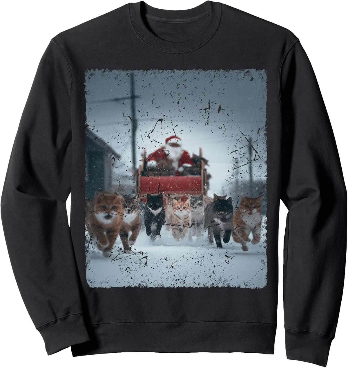 I Love Cats Xmas Funny Christmas Cat Santa Sleigh Tour Sweatshirt