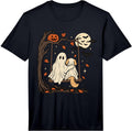 Cute Ghost Dog Halloween Spooky Best Friends Autumn Night Performance T-Shirt