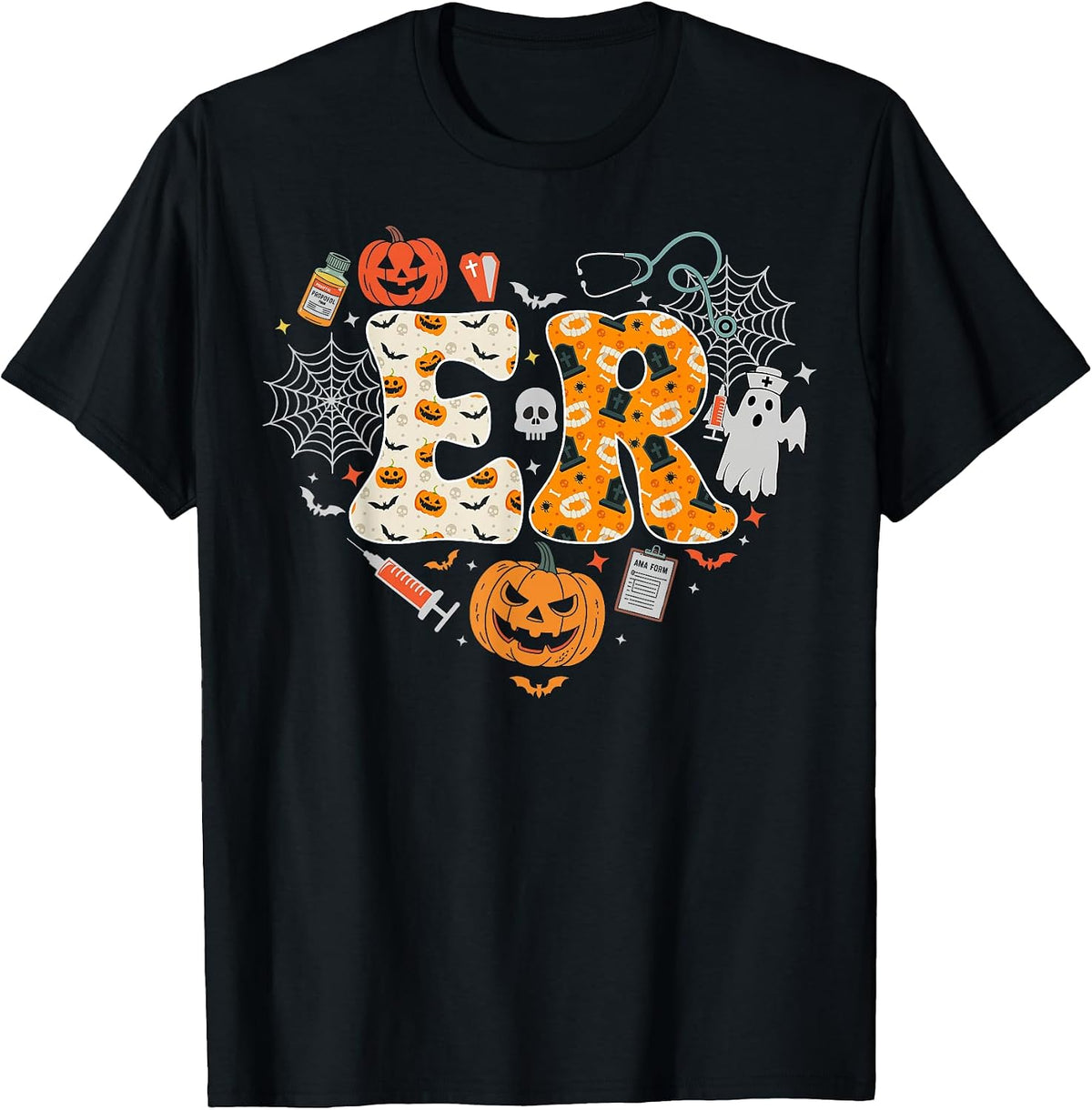 ER Nurse Emergency Room Nursing Pumpkin Spooky Halloween T-Shirt