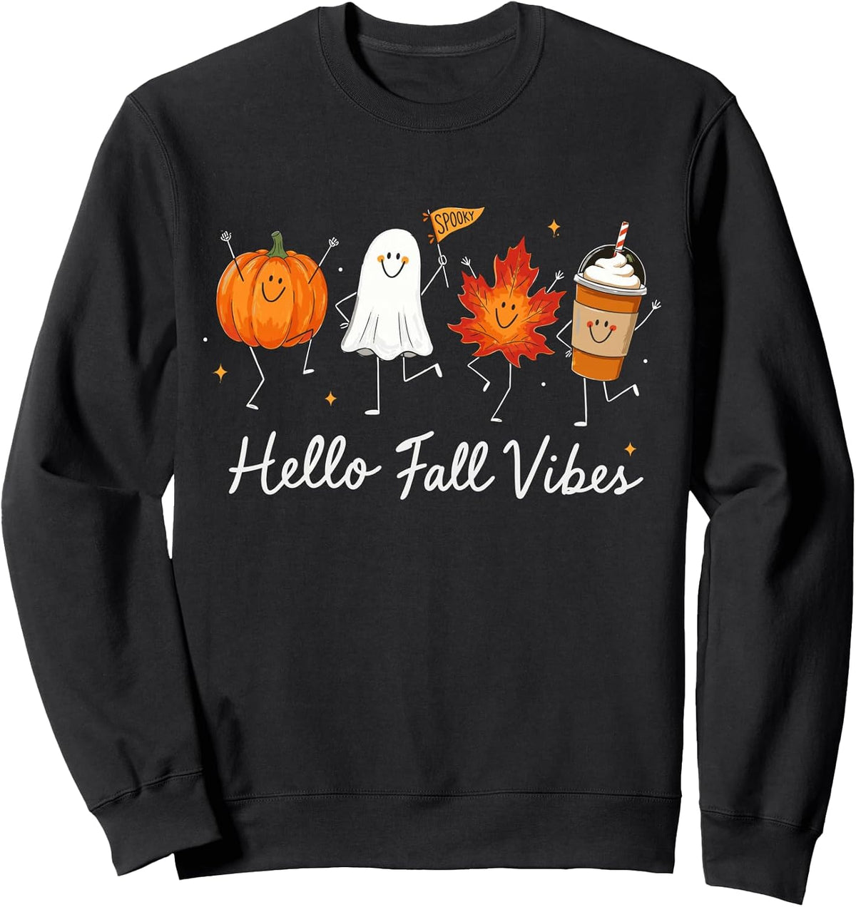 Hello Fall Vibes Cute Pumpkin Ghost Autumn Coffee Leaves Sweatshirt