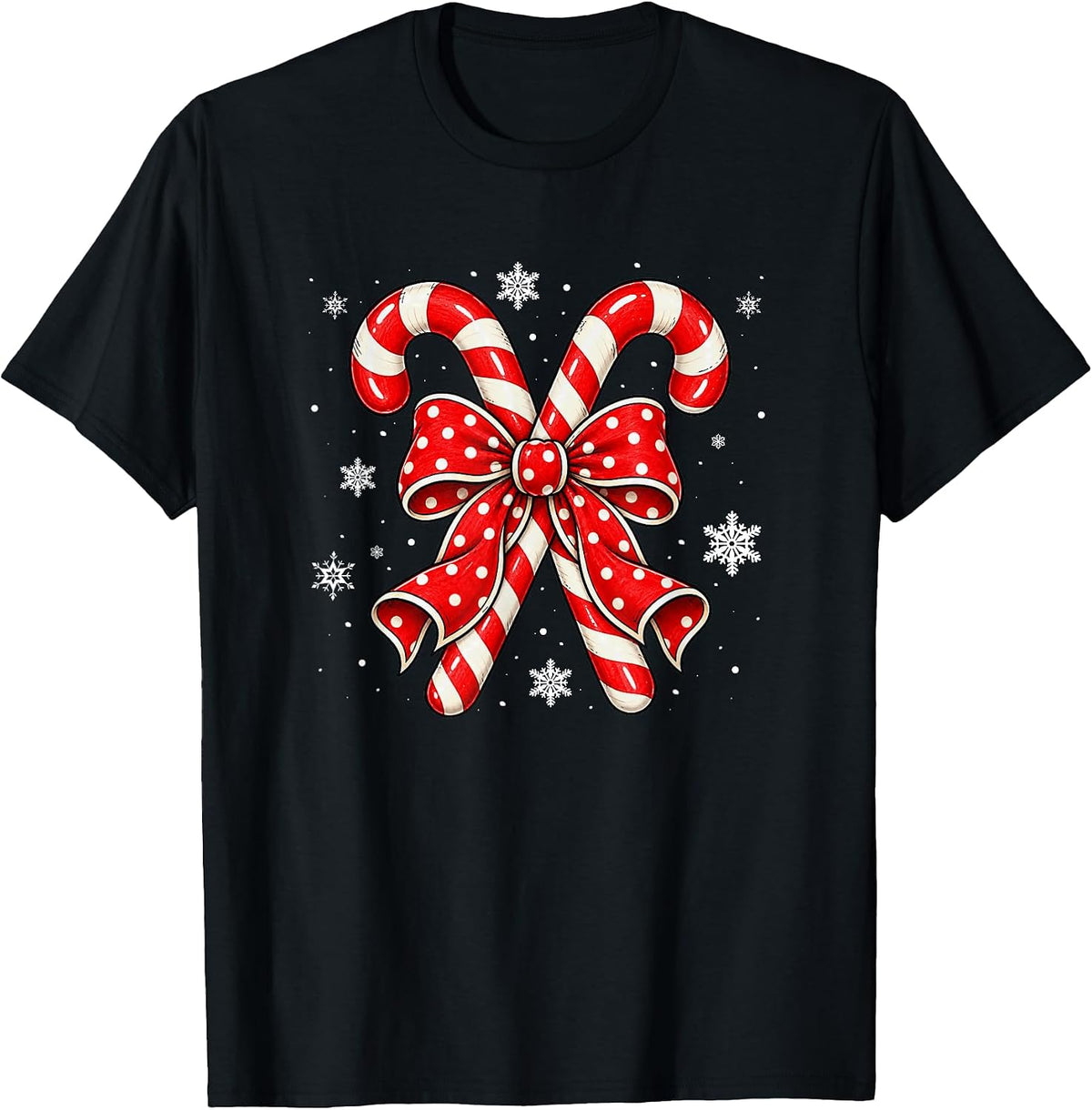 Christmas Candy Cane Coquette Bow Snowflakes Xmas Holiday T-Shirt