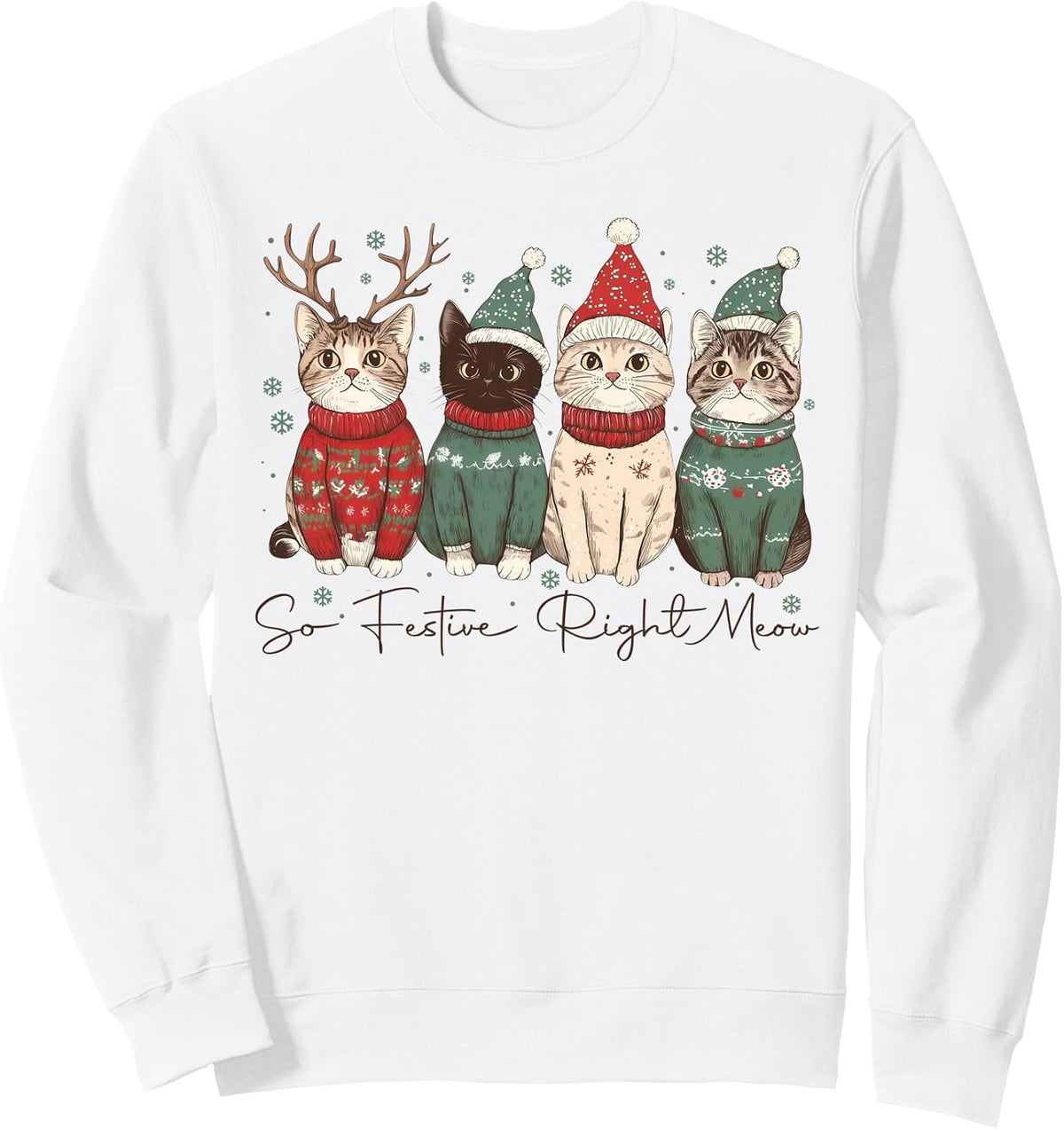 So Festive Right Meow Funny Cozy Cat Christmas Santa Holiday Sweatshirt