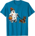 Ghost Walking with Pumpkin Bucket Spooky Dog Halloween T-Shirt