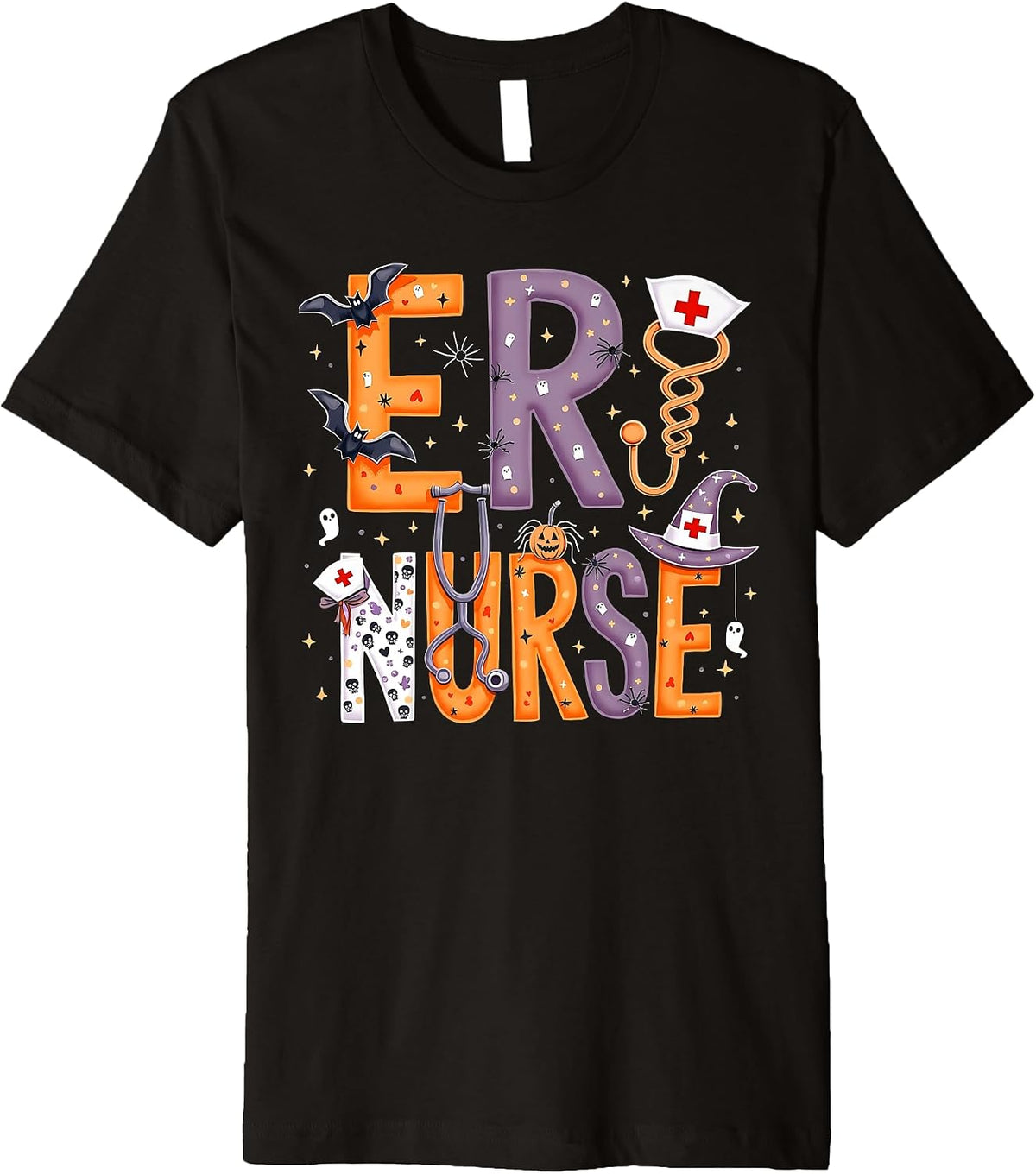 ER Nurse Stethoscope Pumpkin Ghost Halloween Women Nurses Premium T-Shirt