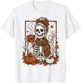 Fall Skeleton Coffee Pumpkin Cozy Autumn Vibes T-Shirt