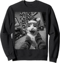 Merry Christmas Cat Selfie Black and White Sweatshirt