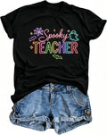 Halloween Teacher Shirts Women Cute Spooky Shirt Halloween Ghost Fall Tee