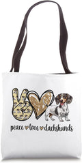 Womens Girls Funny Peace Love Piebald Dachshund Lover Tote Bag
