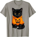 Cute Black Cat in Pumpkin Hoodie Halloween Design T-Shirt