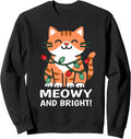 Cute Smiling Cat In Christmas Tree Lights | Meowy And Bright Sweatshirt