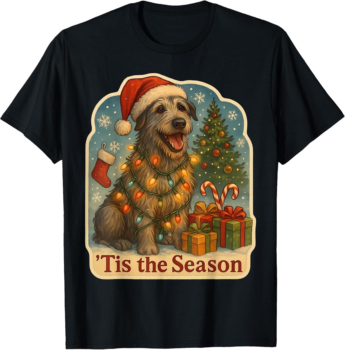 Tis The Season Irish Wolfhound Dog Merry Christmas Holiday T-Shirt