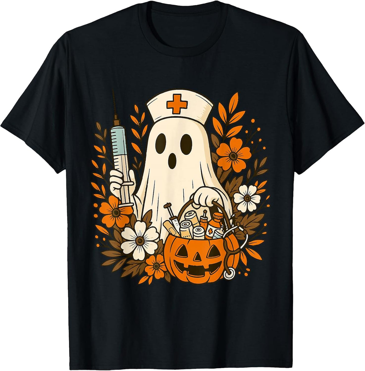 Nurse Ghost Pumpkin Halloween Autumn Nurse Halloween T-Shirt