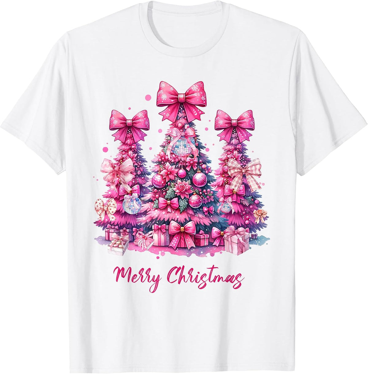 Merry Christmas Pink Christmas Tree Coquette Bow Trendy T-Shirt