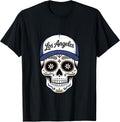 Los Angeles Mexican Sugar Skull Blue White Design T-Shirt