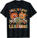 Retro Fall in Love with Learning Autumn Pumpkin Teacher Kids T-Shirt