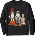 Ghost Miniature American Shepherd Dog Motorcycle Halloween Long Sleeve T-Shirt