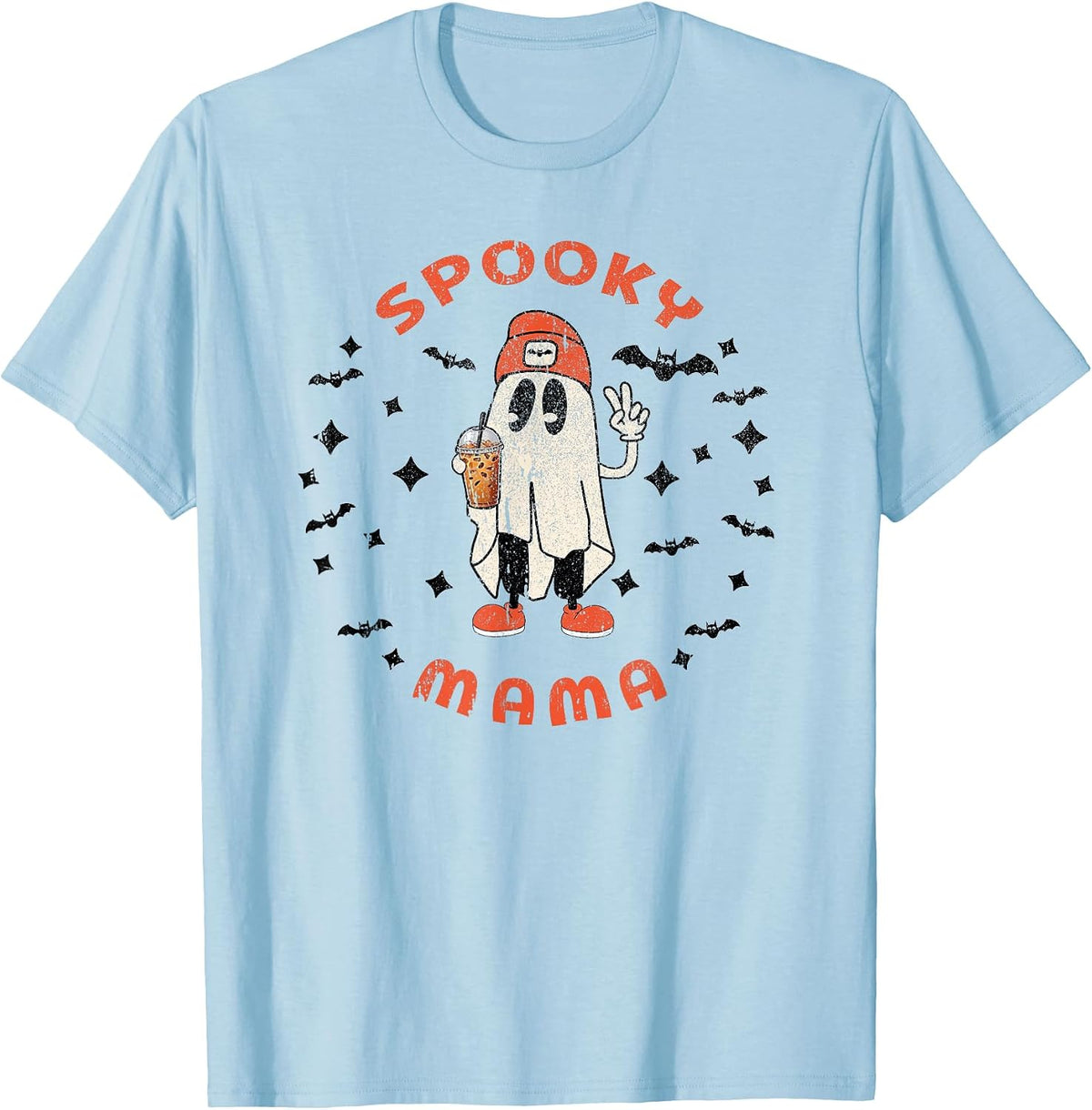 Mama Halloween Mom Spooky Mama Fall Mama Retro Ghost Funny T-Shirt