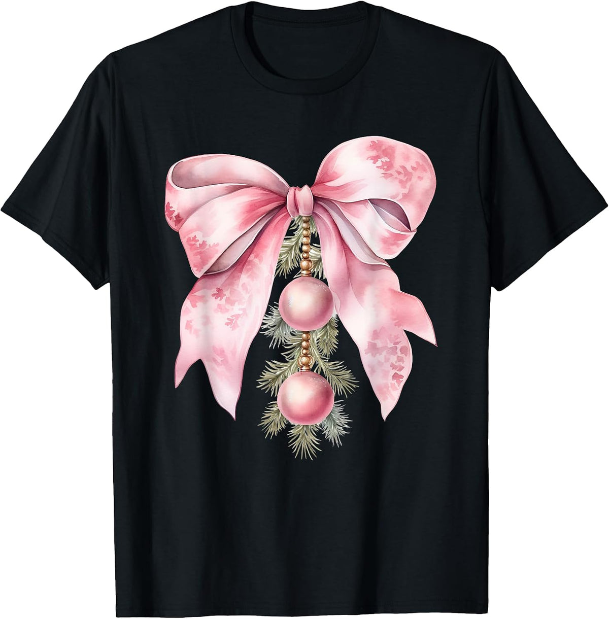 Pink Christmas Bow Coquette Vintage Christmas Baby Pink Bow T-Shirt