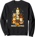 Meowy Catmas Cute Christmas Cat Tree Lights Funny Santa Sweatshirt