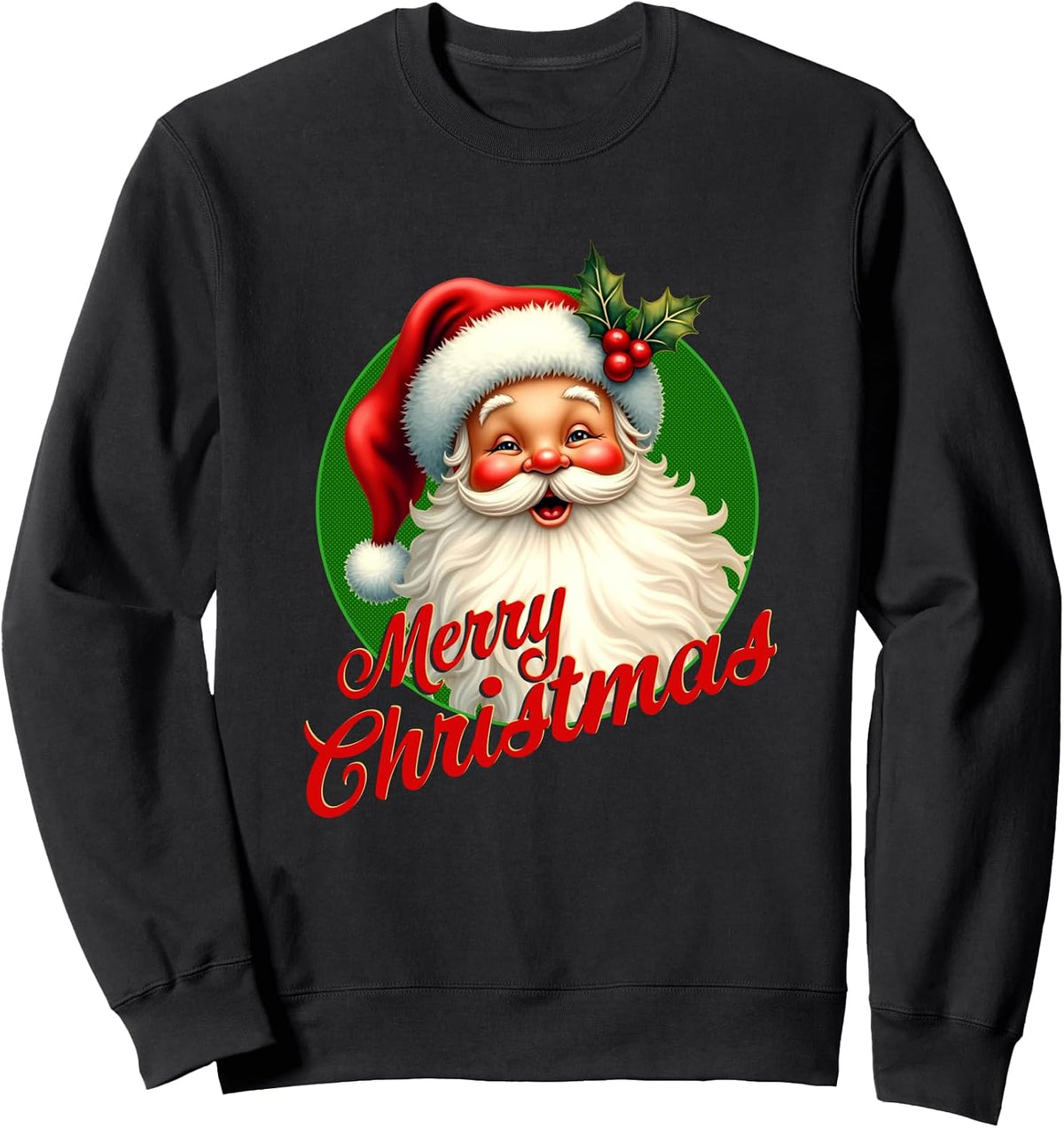 Merry Christmas Santa with Holly – Retro Holiday Art Sweatshirt