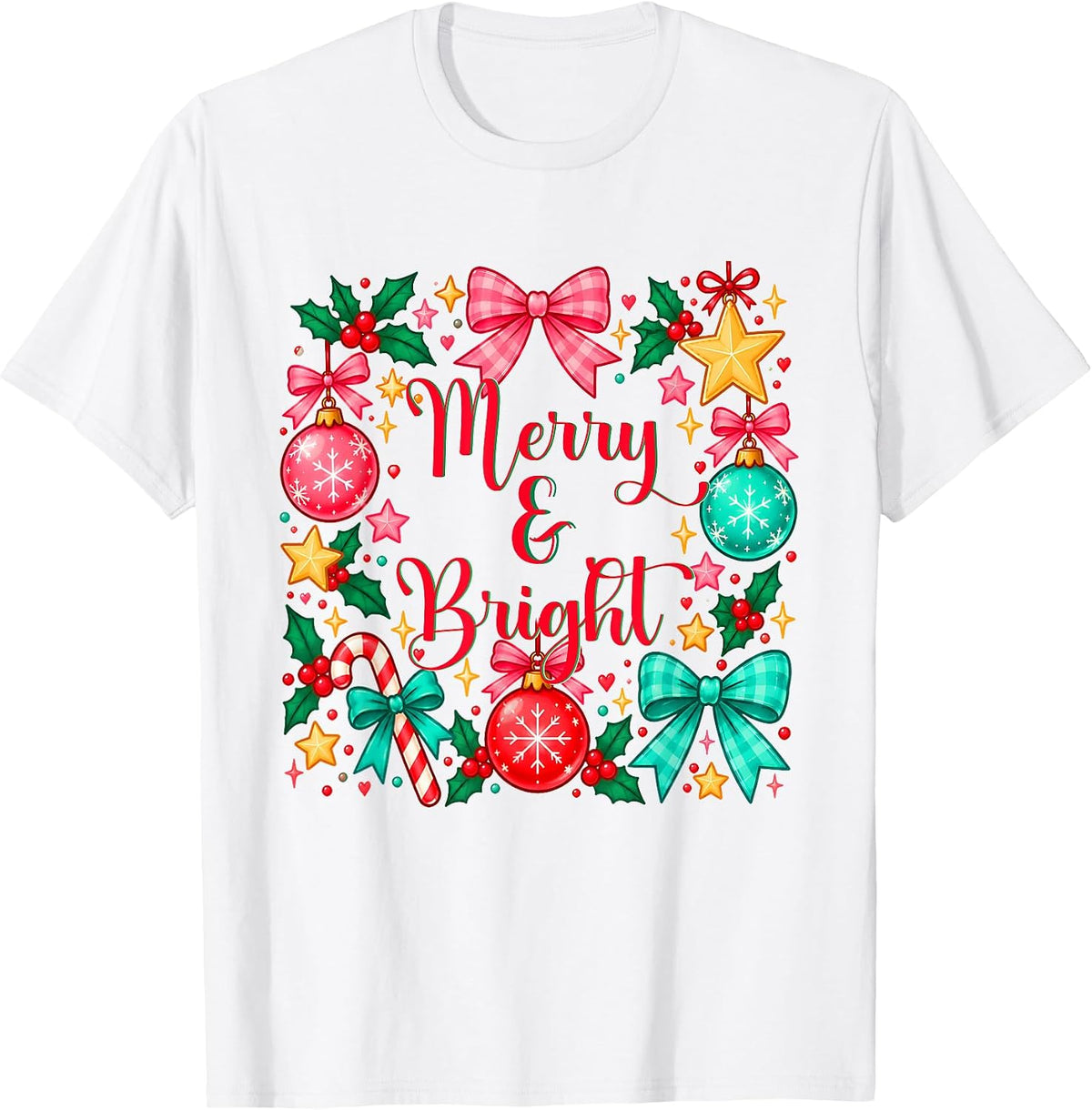 Cute Christmas Bows Ornaments Candy Cane Holiday Coquette T-Shirt