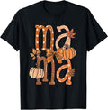 Fall Mama Pumpkin Shirt Bow and Leaf for Autumn Matching Tee T-Shirt