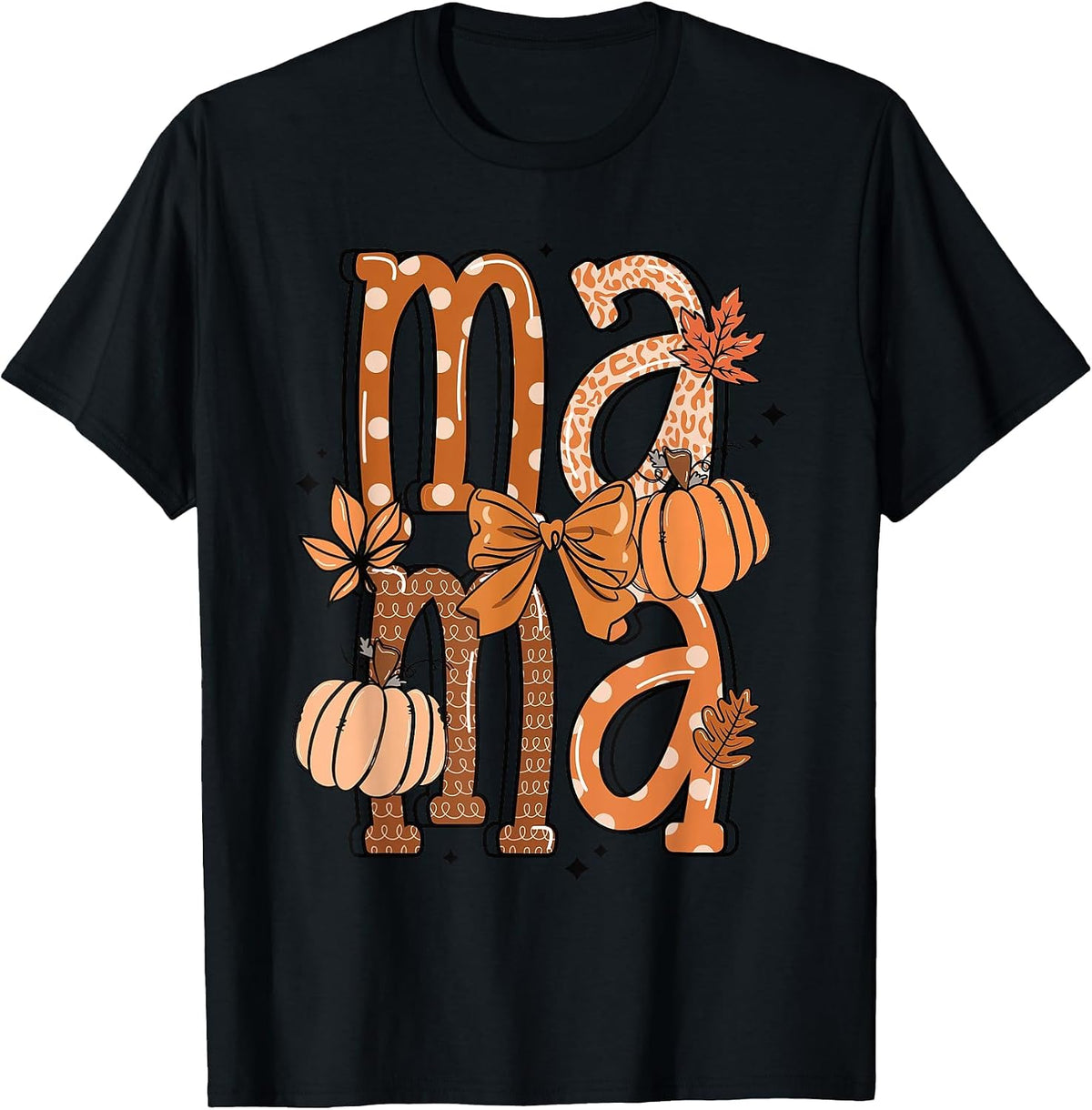 Fall Mama Pumpkin Shirt Bow and Leaf for Autumn Matching Tee T-Shirt