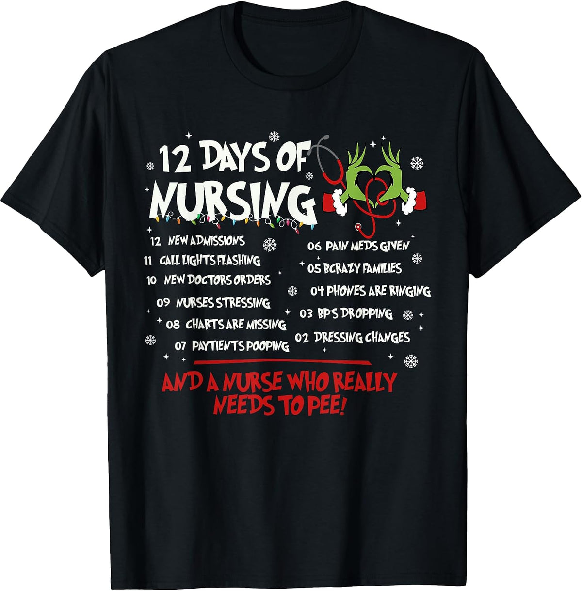 12 Days of Nursing Nurse Merry Christmas Xmas Pajama Holiday T-Shirt