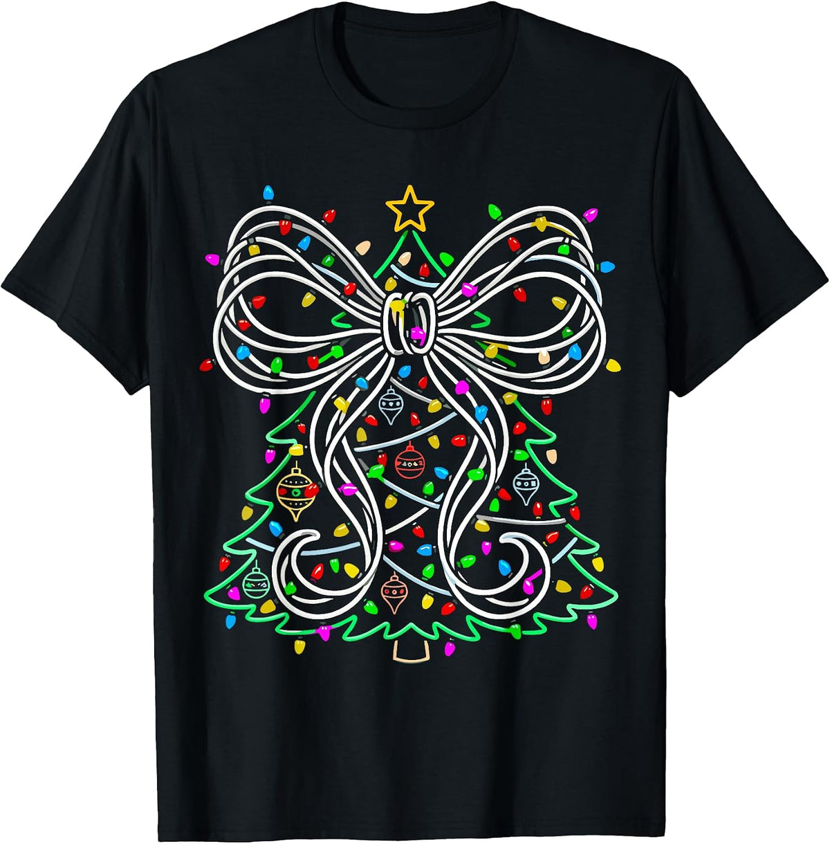 Christmas Tree Lights Coquette Bow T-Shirt
