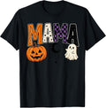 Mama Halloween Shirt Pumpkin Ghost Moon Spider Web Retro T-Shirt