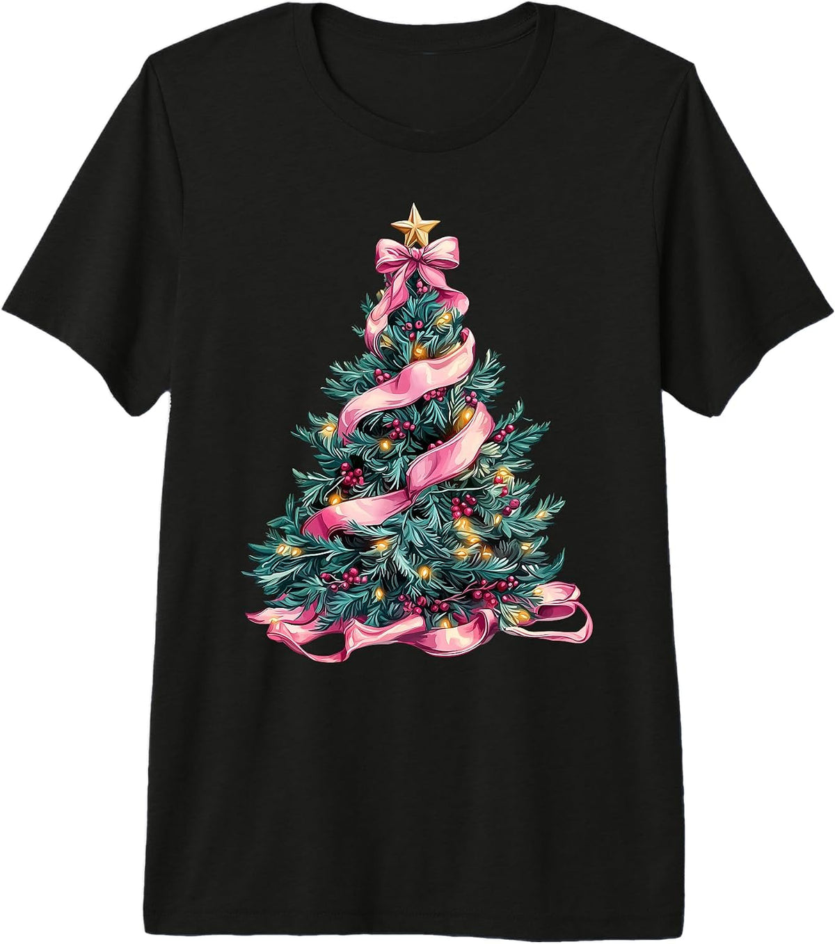 Coquette Bow Christmas Tree Pink Ribbon Xmas Girl Premium Tri-blend T-Shirt