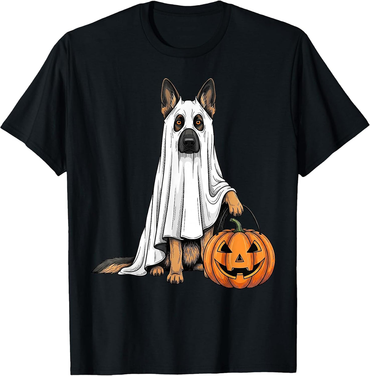 Funny German Shepherd Ghost Pumpkin Cute Spooky Dog Lover T-Shirt