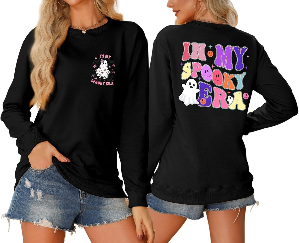 In My Spooky Era Sweatshirt for Women Halloween Ghost Graphic Sweatshirts Long Sleeve Pullover Shirt Tops