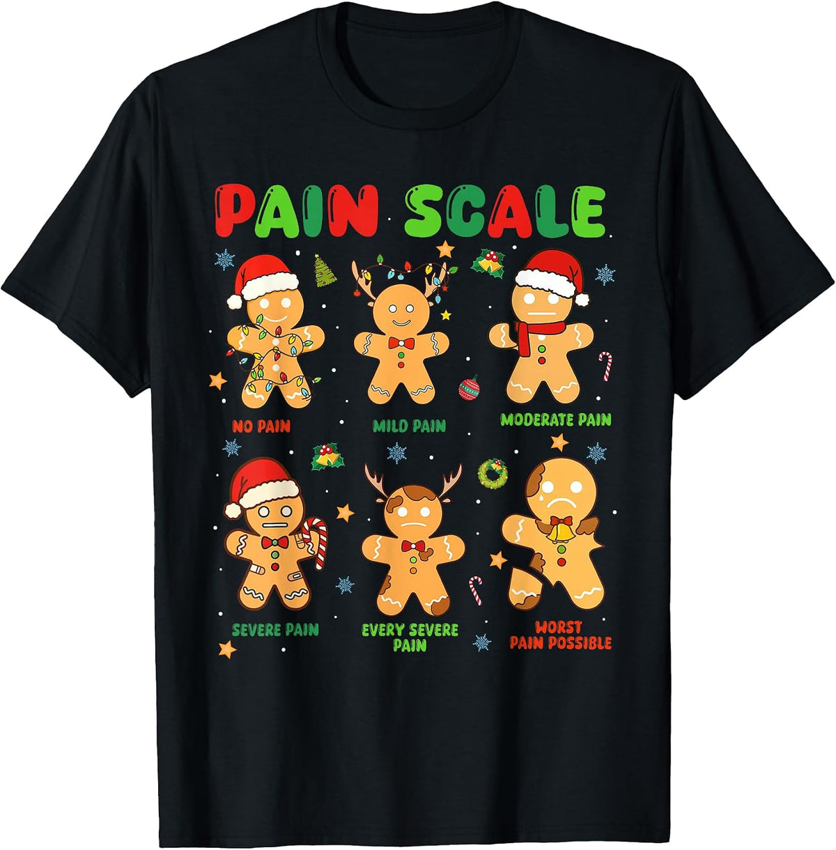 Pain Scale Funny Gingerbread Man Christmas Nurse Holiday T-Shirt
