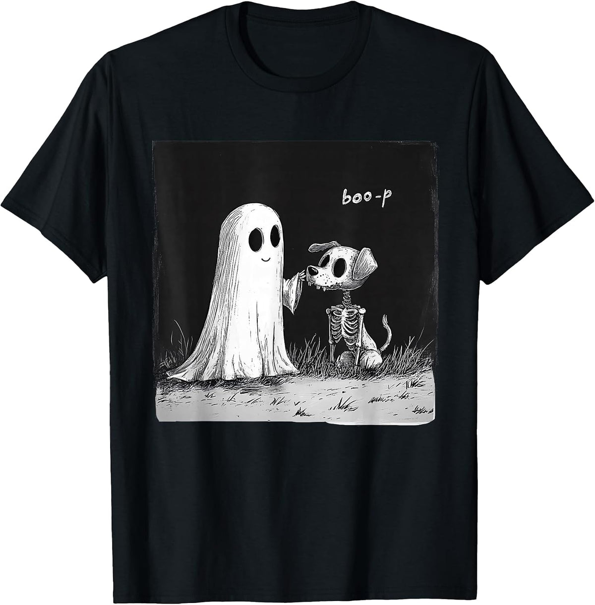 Boo-P Ghost Dog Skeleton Funny Cute Halloween Vintage T-Shirt