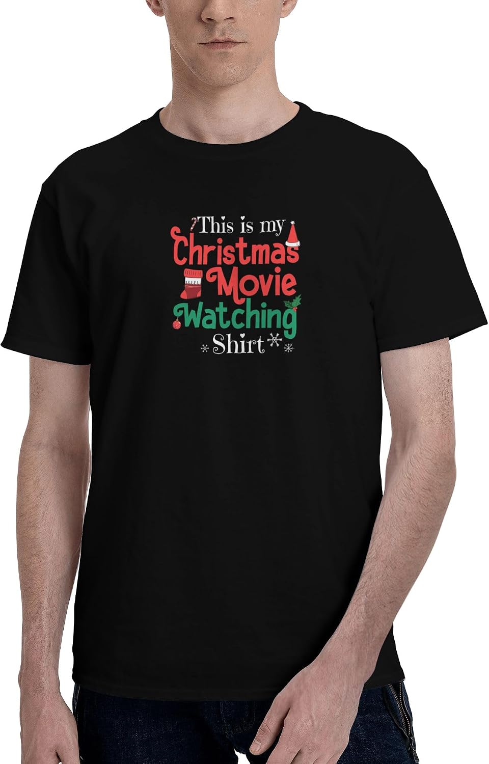 Men's T-Shirt,This is My Christmas Movie Watching,Breathable Cotton Layering Basic Top Tee