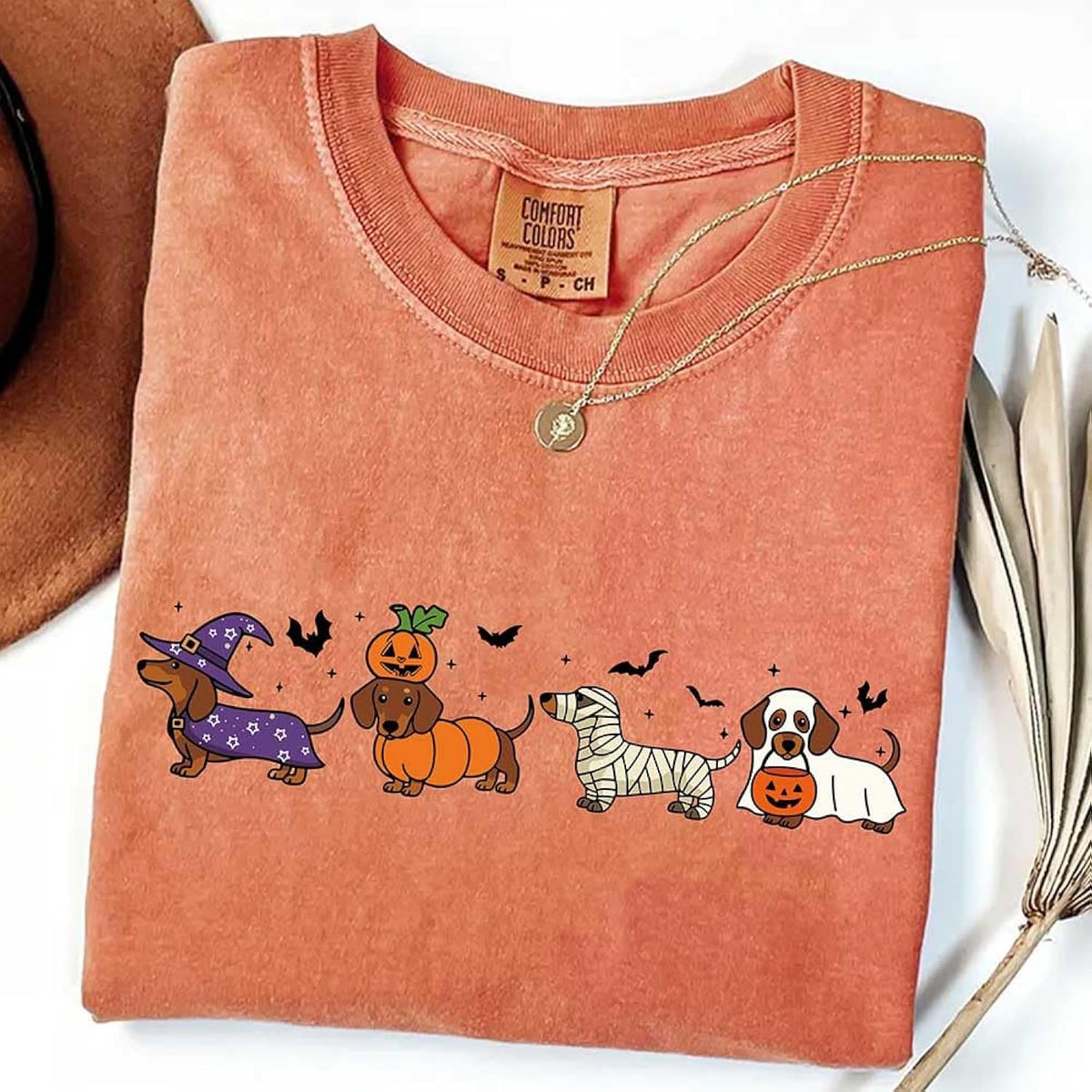 Comfort Colors® Dachshund Halloween Shirt, Cute Ghost Dog Tee, Funny Spooky Season Graphic, Retro Fall Dachshund Costume Sweatshirt,