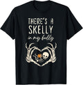 Retro Skeleton There's Skelly in My Belly Pregnant Halloween T-Shirt