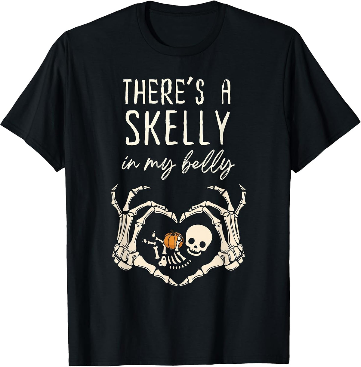 Retro Skeleton There's Skelly in My Belly Pregnant Halloween T-Shirt