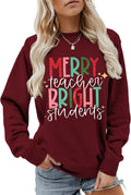 Christmas Teacher Womens Sweatshirt Merry Teacher Merry Student Letter Print Crewneck Christmas Vacation Shirts