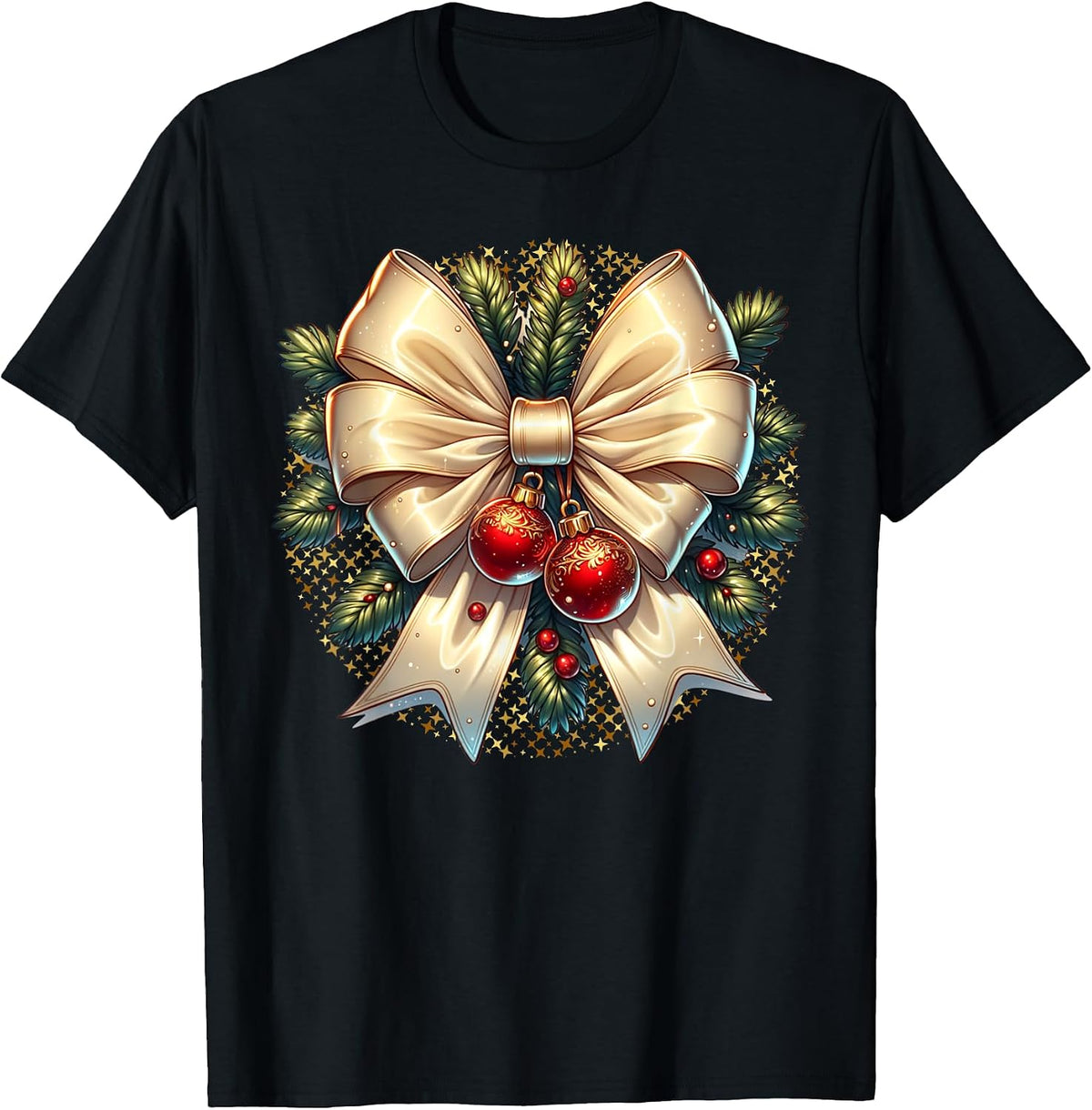Christmas Coquette Bow With Christmas Decoration Women Girls T-Shirt