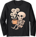 Skeleton Coffee Cup Cute Funny Skull Design Long Sleeve T-Shirt