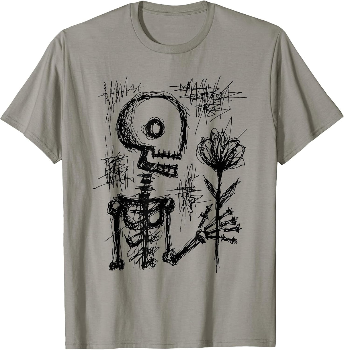 Hand Drawn Skeleton Holding Flower T-Shirt