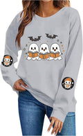 Womens Spooky Season Ghost Pumpkin Crewneck Sweatshirt Chest Print Top