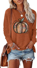 Womens Pumpkin Graphic Sweatshirts Crewneck Casual Fall Long Sleeve Tops
