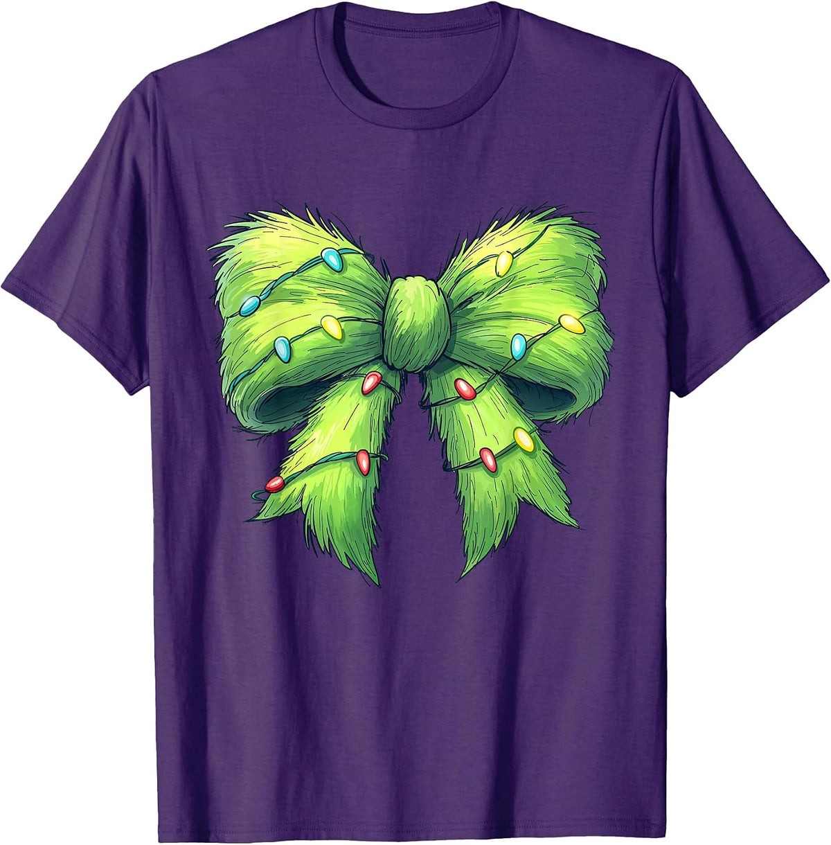 Coquette Christmas Bow Girl Women Holiday Ribbon Tree Lights T-Shirt
