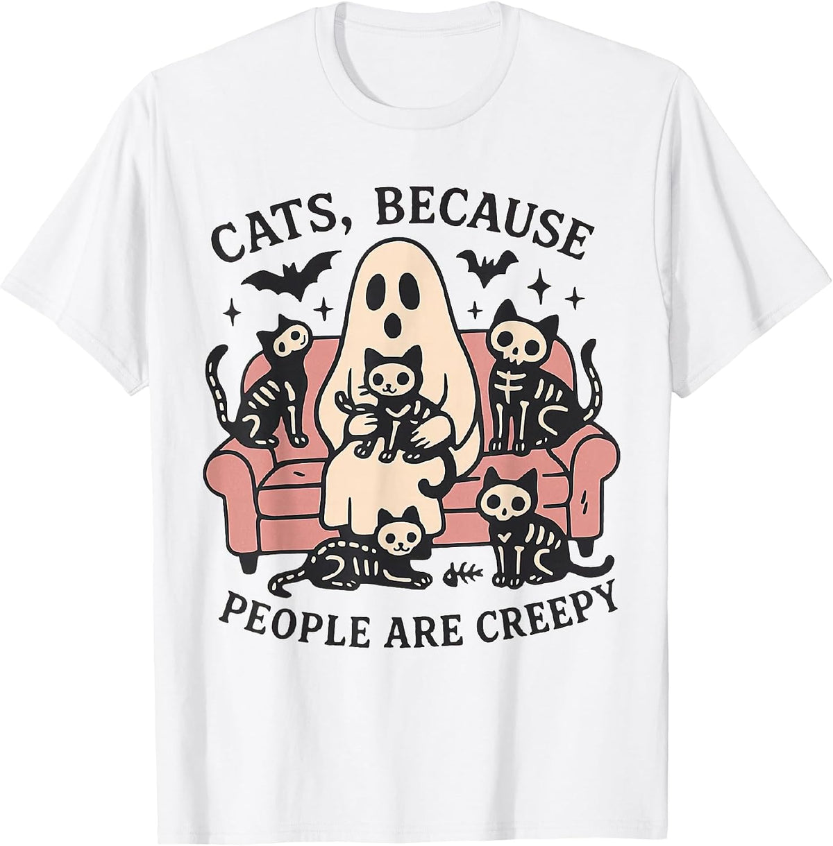 Cats Because People are Creepy Ghost Halloween Cat Mom T-Shirt