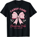 Pink Candy Cane Christmas Club Cute Coquette Bow Women Girl T-Shirt