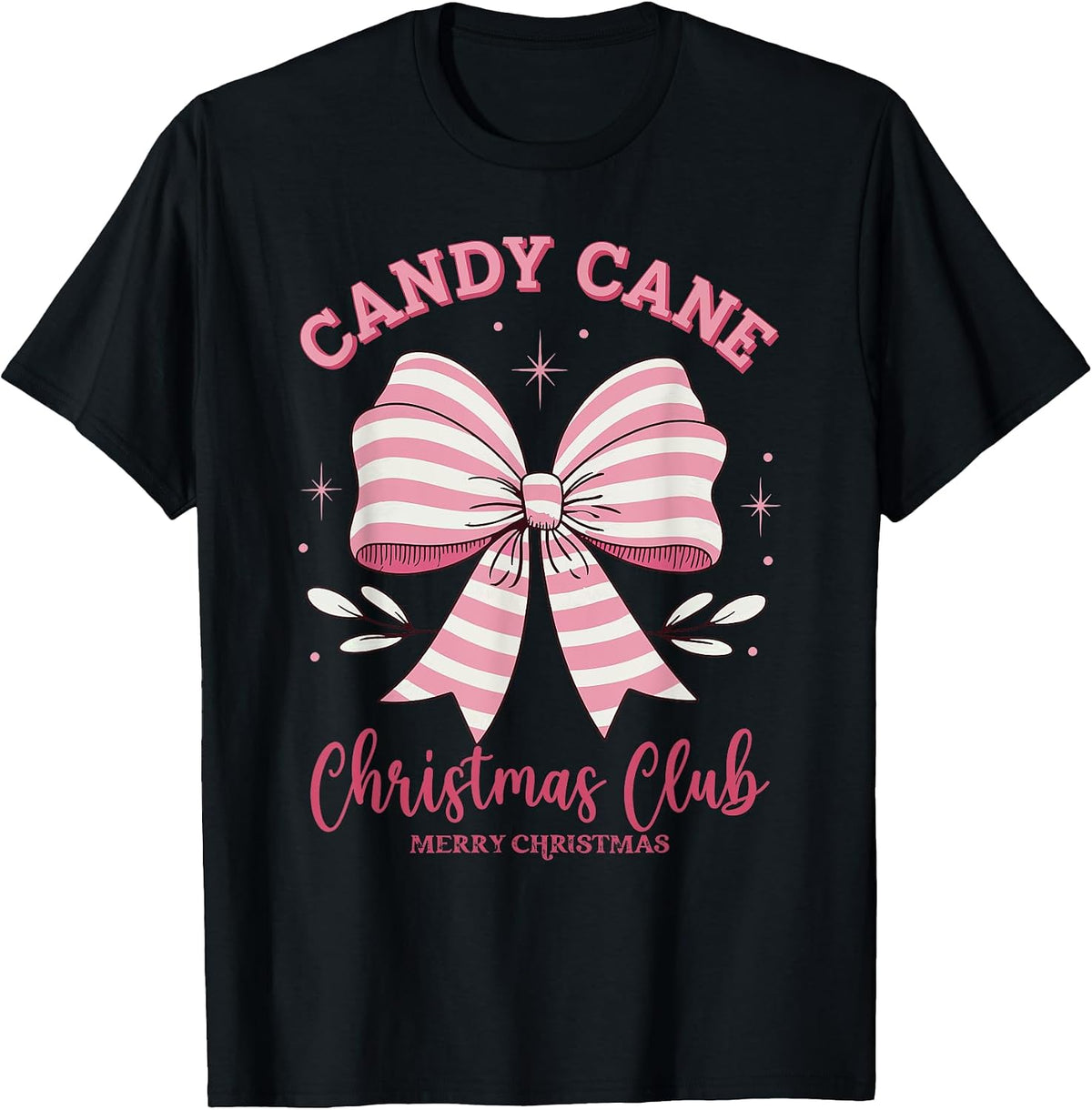 Pink Candy Cane Christmas Club Cute Coquette Bow Women Girl T-Shirt